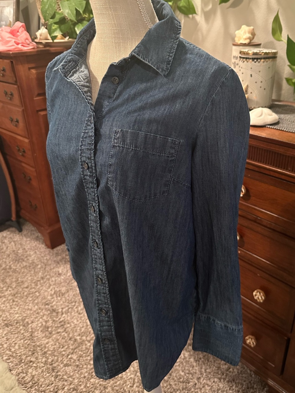 Talbots Denim Button-Down Shirt in Medium Blue